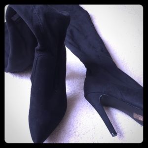 Thigh high faux suede heels